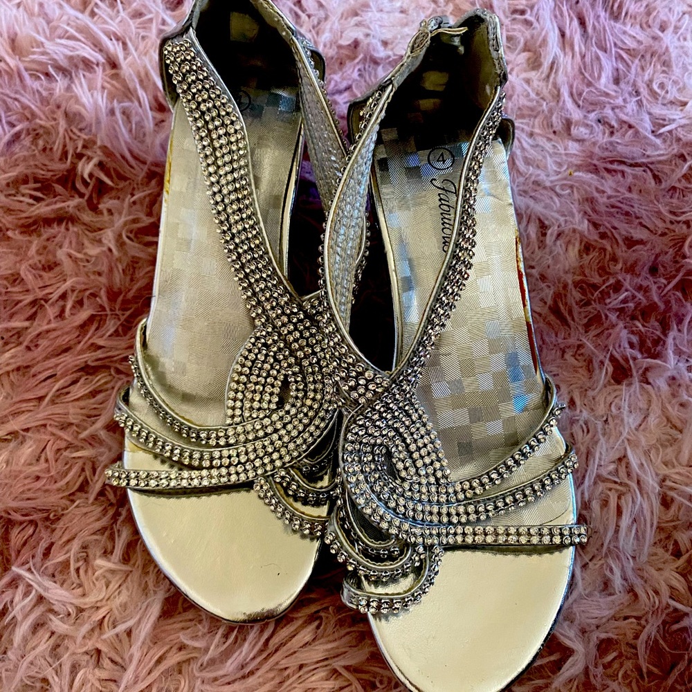 silver 2 inch heels rhinestones very sparkly